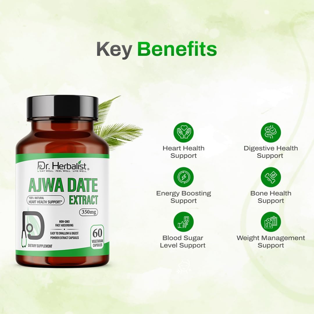 Dr. HERBALIST Ajwa Date Extract 350mg – Energy Support – 60 Vegetarian Capsules - görsel 7