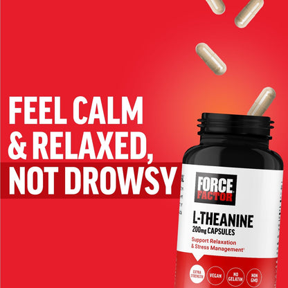 Force Factor L-Theanine 200mg, Extra Strength Supplement for Stress Relief and Calm, Vegan, 60 Capsules