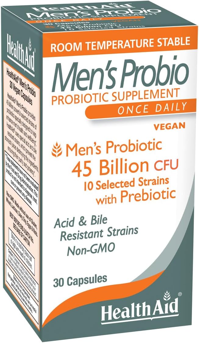 HealthAid Men’s Probiotic 45 Billion CFU – 10 Strains with Prebiotic – Supports Digestive Balance & Microbiome – Once Daily, Acid & Bile Resistant, Vegan - görsel 1
