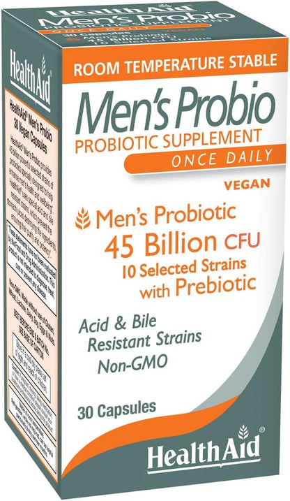 HealthAid Men’s Probiotic 45 Billion CFU – 10 Strains with Prebiotic – Supports Digestive Balance & Microbiome – Once Daily, Acid & Bile Resistant, Vegan