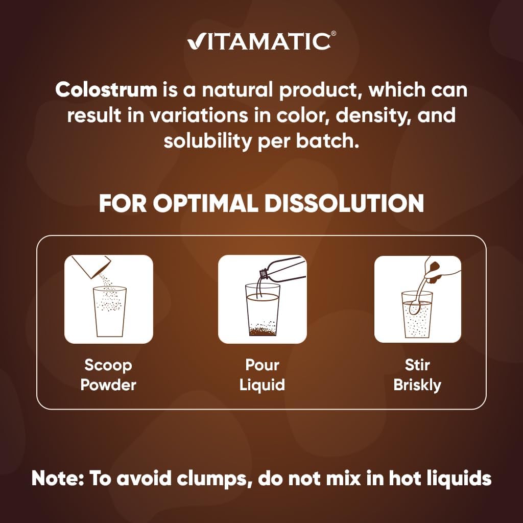 Vitamatic Bovine Colostrum Powder – Gut Health, Hair Growth, Beauty, Muscle Recovery & Immune Support – Chocolate Flavour – 81g (30 Servings) - görsel 6