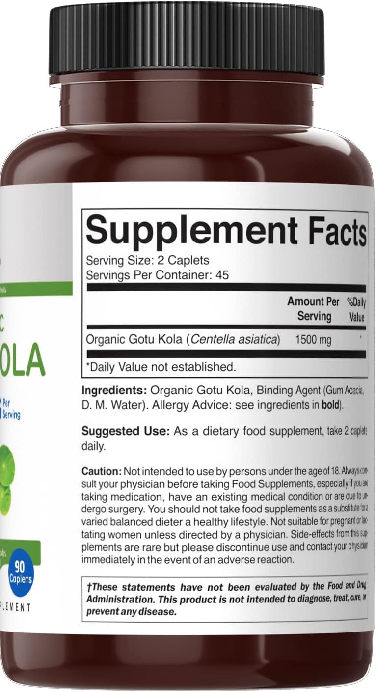 Brieofood Organic Gotu Kola 1500mg, 45 Servings, Vegetarian, Gluten-free, 90 Vegetarian Tablets - görsel 4