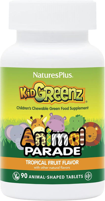 Nature's Plus Animal Parade KidGreenz, Tropical Fruit Flavour – 90 Chewable Tablets