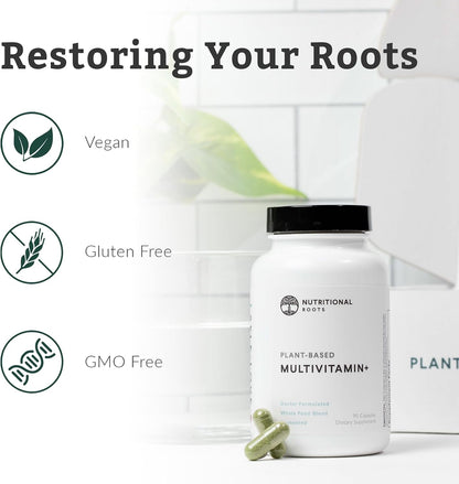 Nutritional Roots Multivitamin+ - Plant-Based Vegan Multivitamin with Organic Vegetables and Herbs, Fermented Vitamins, Probiotics (45 Capsules)