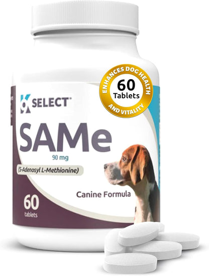 K9 Select SAM-e for Dogs – Liver and Joint Support Supplement for Small and Medium Dogs (90mg, 60 Enteric-Coated Tablets)