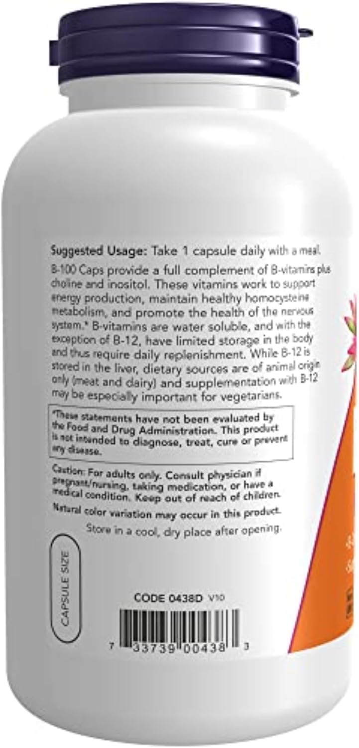 NOW Foods Vitamin B-100 - 250 Veg Capsules - görsel 3