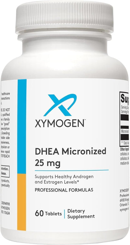 XYMOGEN DHEA Micronised - 25 mg Dehydroepiandrosterone - Androgen and Oestrogen Support - Gluten-Free, Soya-free and Dairy-free - 60 Tablets