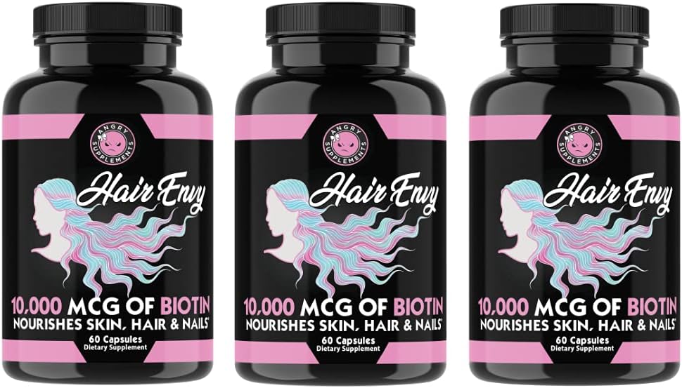 Angry Supplements Hair Envy – 10,000 mcg Biotin + Keratin Supplement (3 Bottles) - görsel 1