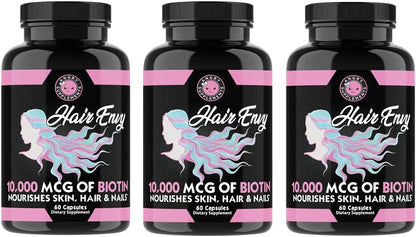Angry Supplements Hair Envy – 10,000 mcg Biotin + Keratin Supplement (3 Bottles)