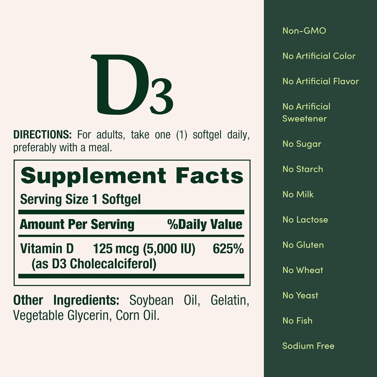 Nature's Bounty Vitamin D3 125 mcg (5000 IU) Softgels, 150 Count (Pack of 3) - görsel 5