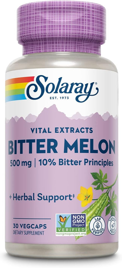 SOLARAY Bitter Melon Fruit Extract 500mg – Standardised to 5% Bitter Principles – 60 Veg Capsules