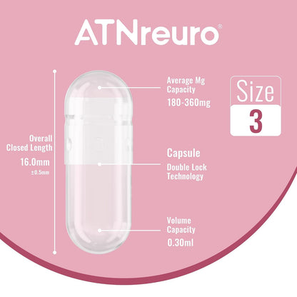 ATNreuro Empty Gelatin Capsules Size 3 – Clear – 100 Count