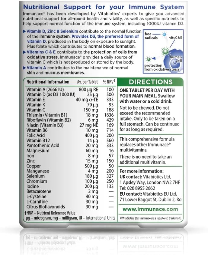 Vitabiotics Immunace Original - Advanced Micronutrient and Immune System Support - 30 Tablets - görsel 2