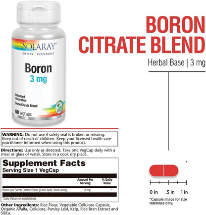 Solaray Boron Citrate 3mg – Herb Base – 60 Vegan Capsules