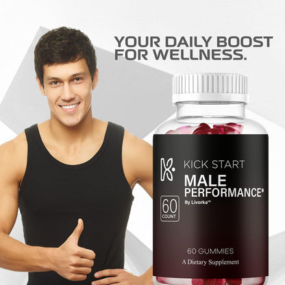 Kickstart Gummies - Men's Daily Multivitamin Supplement, Energy & Performance Support, Natural Gummy, 60 Gummies