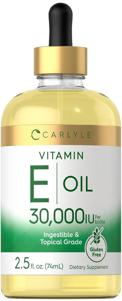 Carlyle Vitamin E Oil | 30,000 IU | 75 ml | Oral & Topical | Moisturising for Skin | Vegetarian, Non-GMO, Gluten-free Supplement