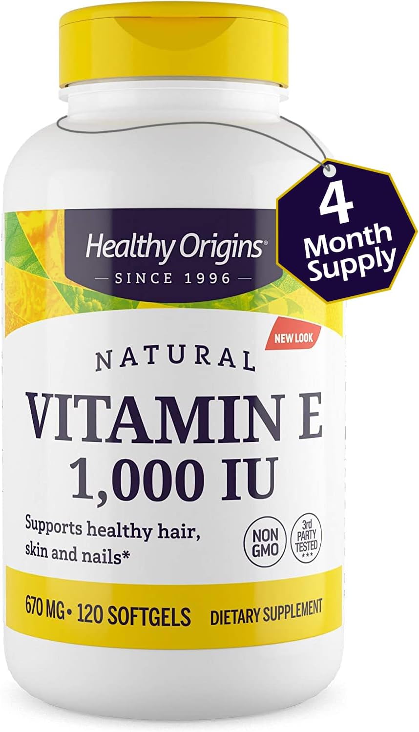 Healthy Origins Vitamin E, 1,000 IU (Natural) Mixed Tocopherols - Gluten-Free & Non-GM - 120 Softgels - görsel 4