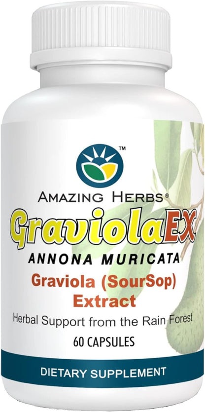 Amazing Herbs GraviolaEX – 100% Pure Graviola (Soursop) Extract, 60 Capsules