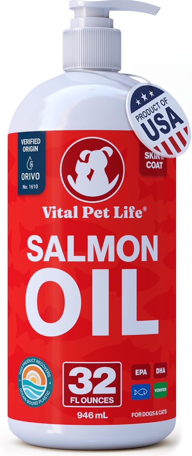 Salmon Oil for Dogs and Cats - Healthy Skin and Coat, Soft Shiny Glossy Coat, Fish Oil Omega 3 EPA DHA, Immune System and Heart Function Support, Normal Shedding, Liquid Supplement for Pets, 946 ml - görsel 1