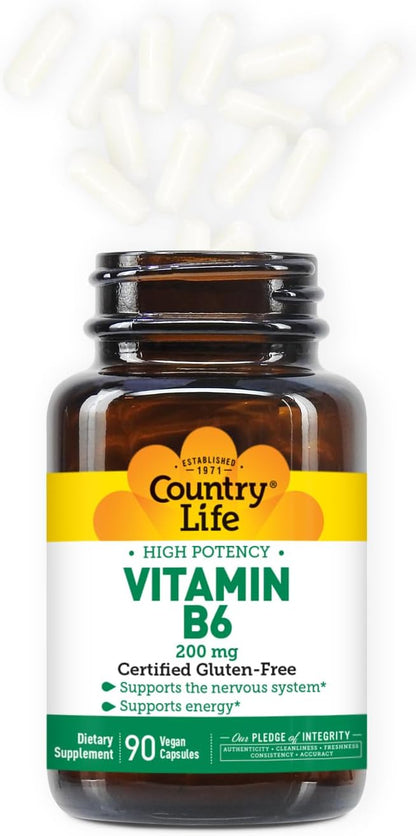 Country Life Vitamin B-6 - High Potency - 200 mg - 90 Vegan Capsules