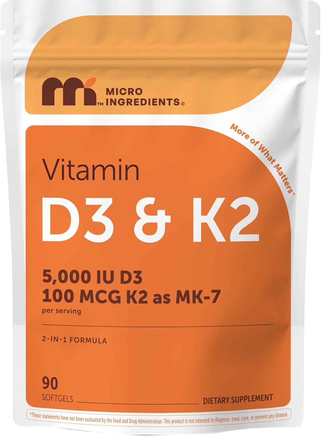 Micro Ingredients Vitamin D3 5,000 IU + K2 MK-7 100 mcg, 2 Pack (600 Softgels) - görsel 10