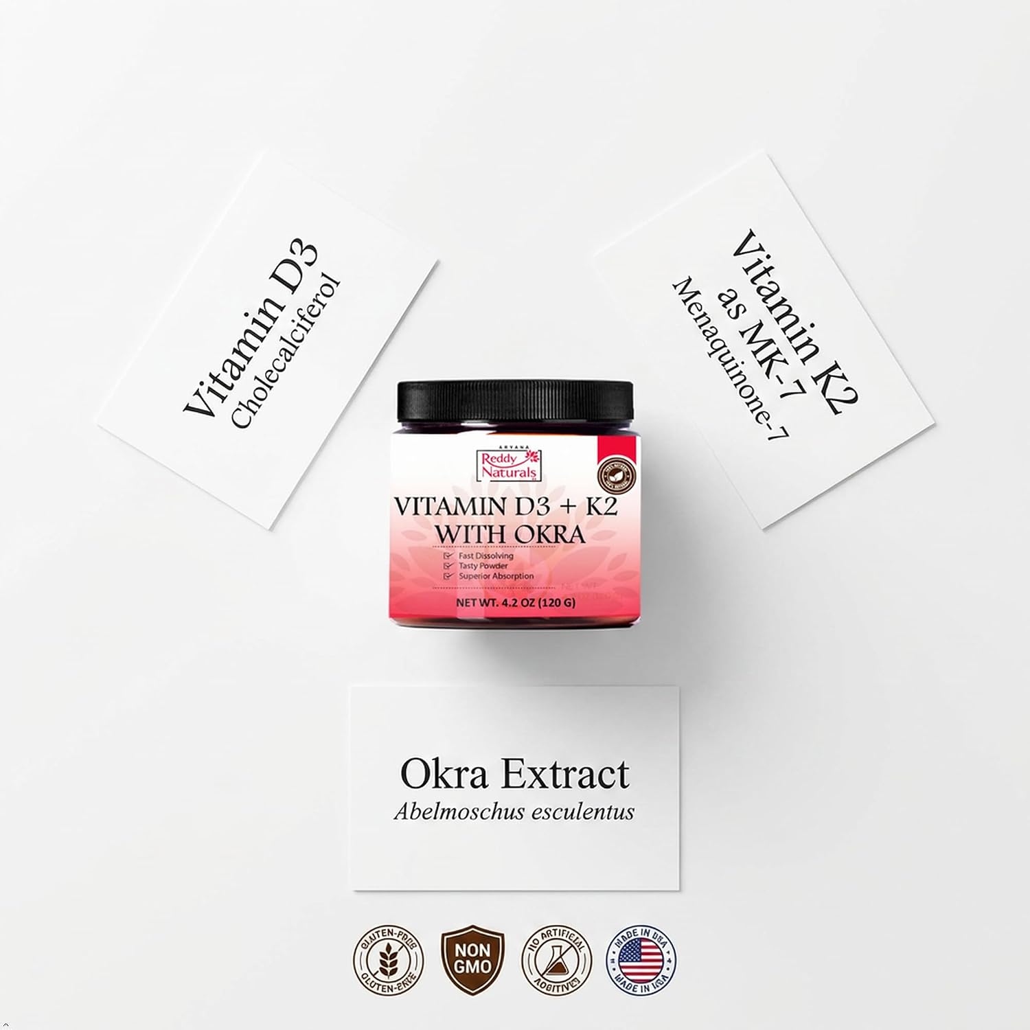 Reddy Naturals Vitamin D3 K2 MK7 Powder with Okra - 4000 IU + 100 mcg, 30 Servings - görsel 7