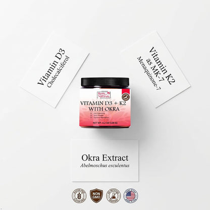Reddy Naturals Vitamin D3 K2 MK7 Powder with Okra - 4000 IU + 100 mcg, 30 Servings