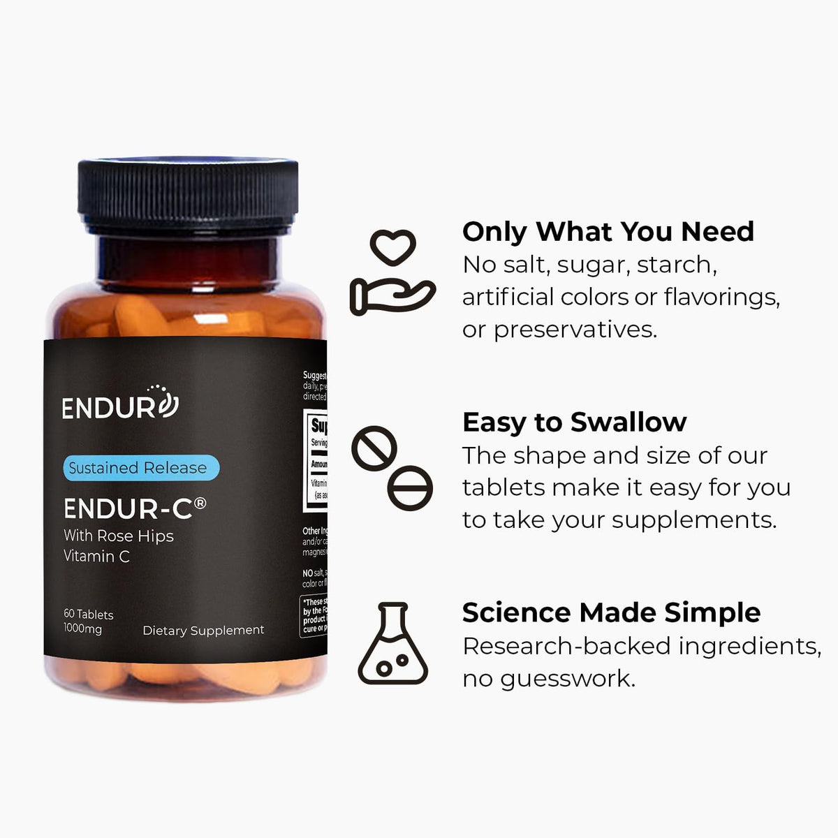 Endur ENDUR-C Vitamin C with Rose Hips, 1000mg, 60 Tablets - görsel 5