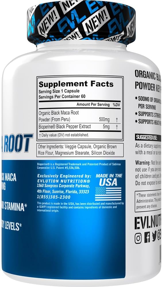 Evlution Nutrition Black Maca Root - 500mg Organic Maca Root Powder - 60 Capsules - görsel 2