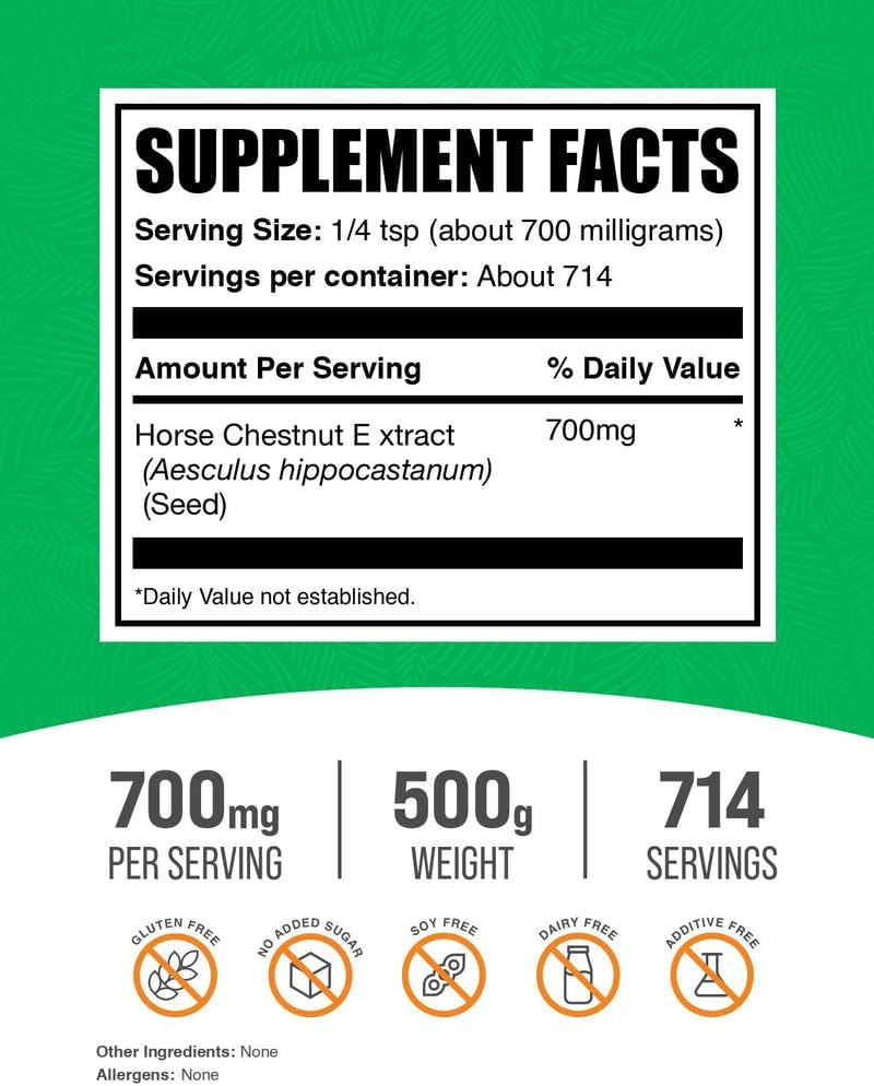 BulkSupplements.com Horse Chestnut Extract Powder – 500g – Gluten-Free Herbal Supplement - görsel 2