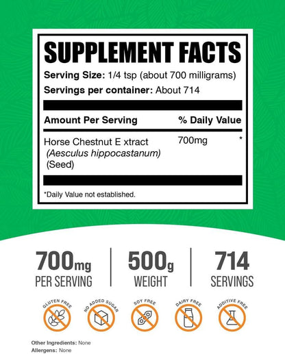 BulkSupplements.com Horse Chestnut Extract Powder – 500g – Gluten-Free Herbal Supplement
