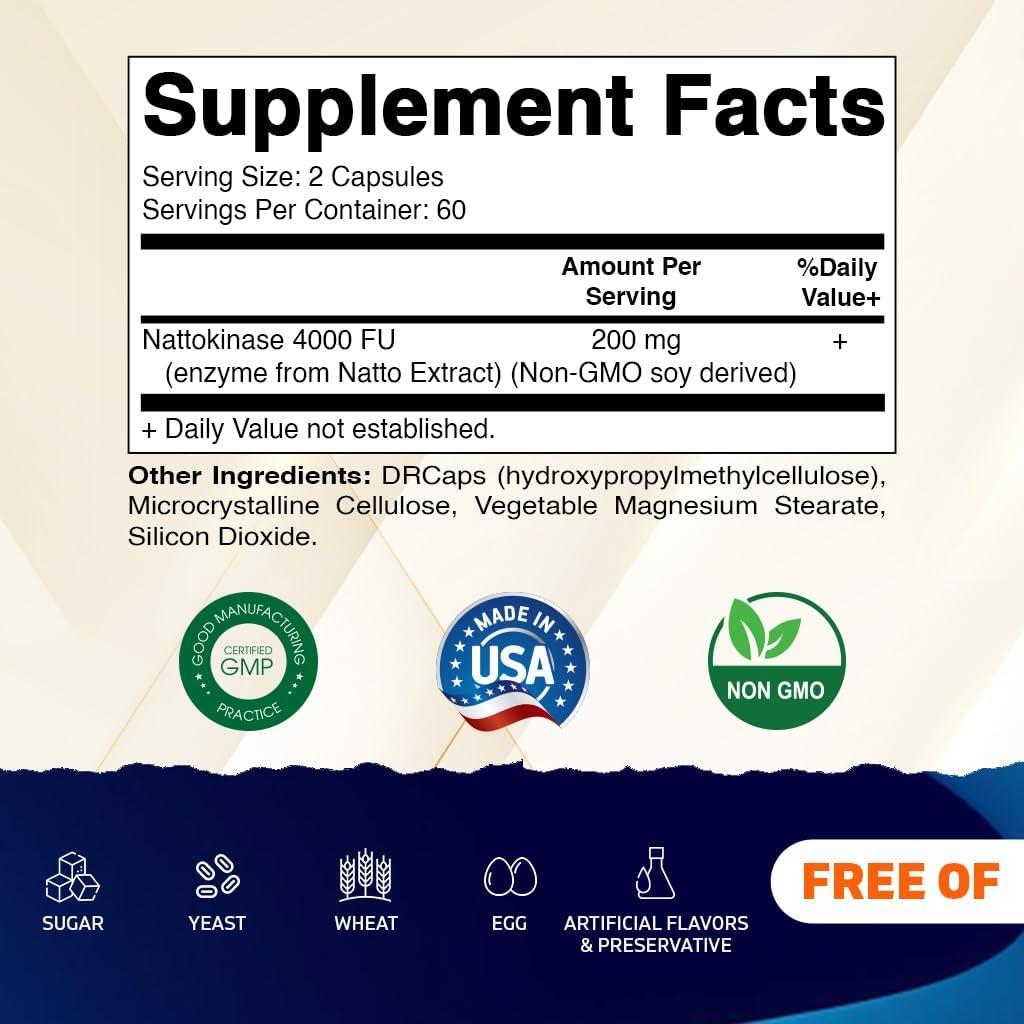 Vitamatic Nattokinase 4,000 FU – 120 Delayed-Release Capsules – Resists Stomach Acid – Non-GM & Gluten-free – Made in the USA (2 Pack) - görsel 2