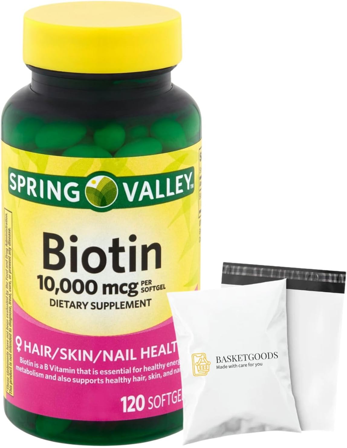 Spring Valley Biotin 10,000 mcg, 120 Count, Soft gel capsules, Biotin for Hair, Skin, Nail Health - görsel 1