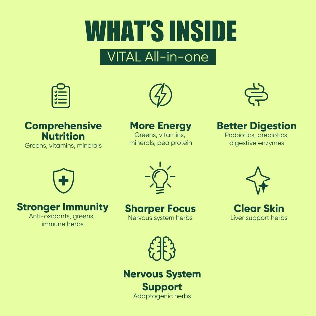 Vital All-in-One Daily Powdered Supplement - Natural Greens Superfood Powder - görsel 4