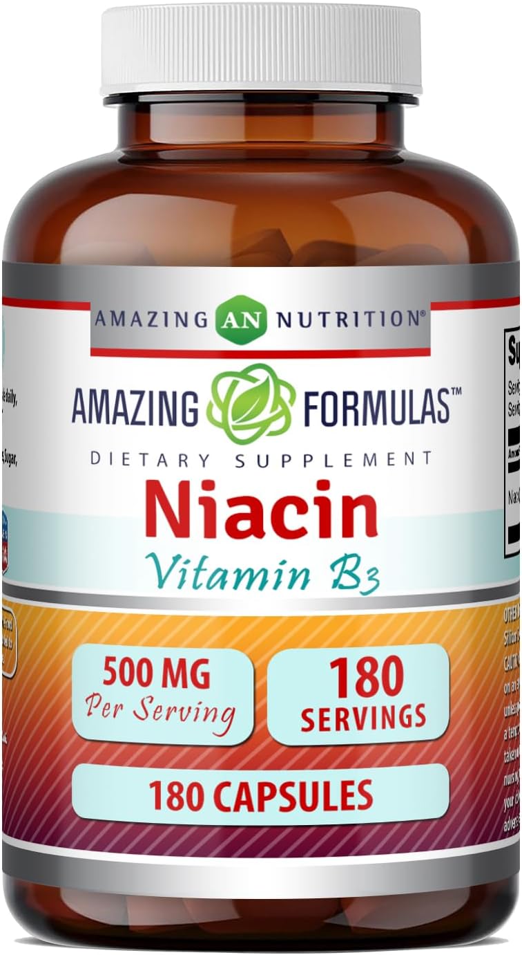 Amazing Formulae Niacin (Vitamin B3) 500 mg – 180 Capsules - görsel 1