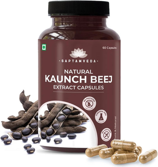 SAPTAMVEDA Natural Kaunch Beej Extract 500mg - 60 Vegan Capsules