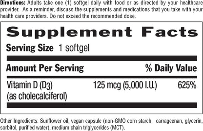 Country Life Vegan D3 5000 IU – Plant-Derived Vitamin D3 from Lichen – 30 Softgels