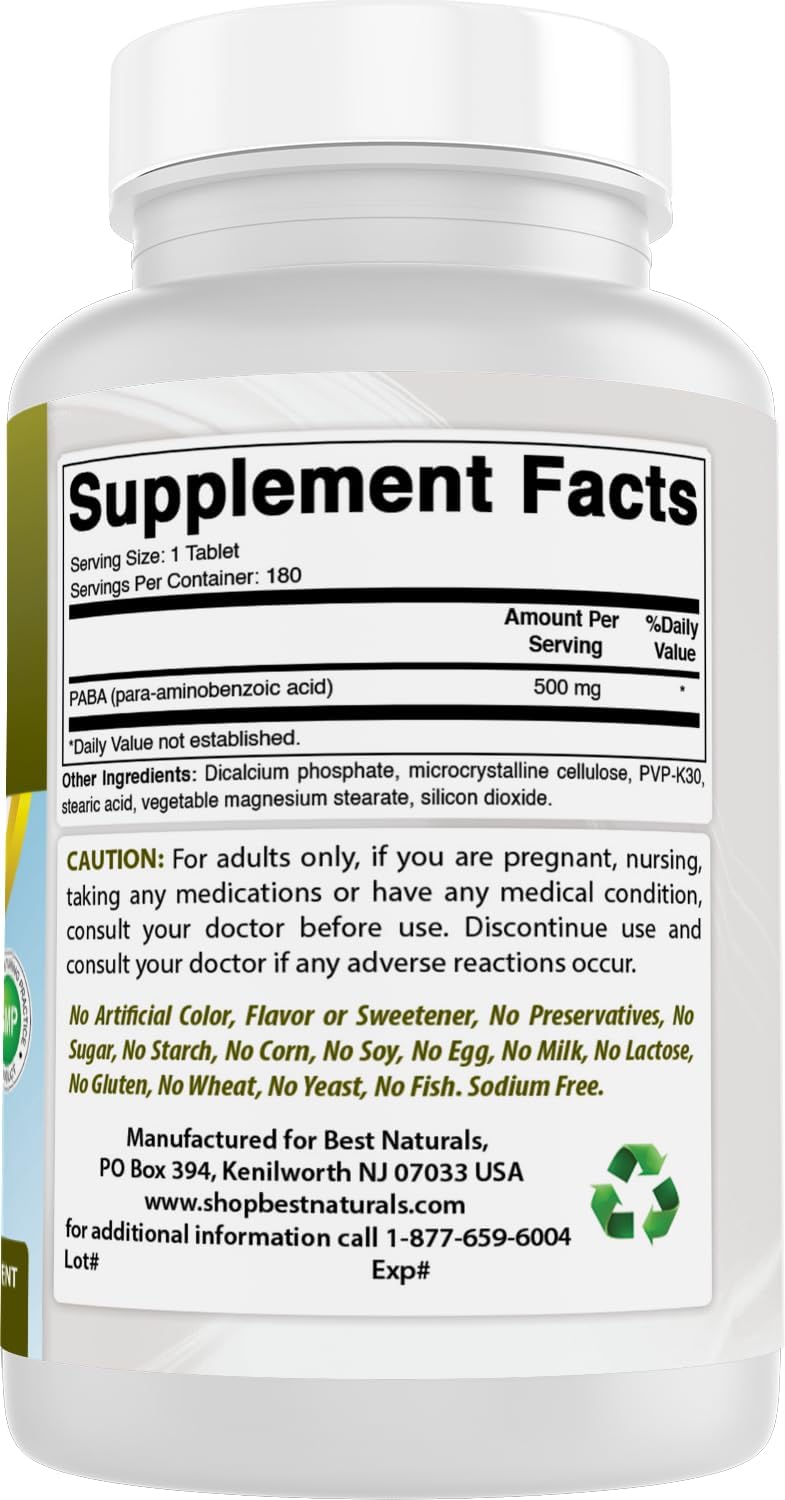 Best Naturals PABA 500 mg, 180 Tablets - görsel 6