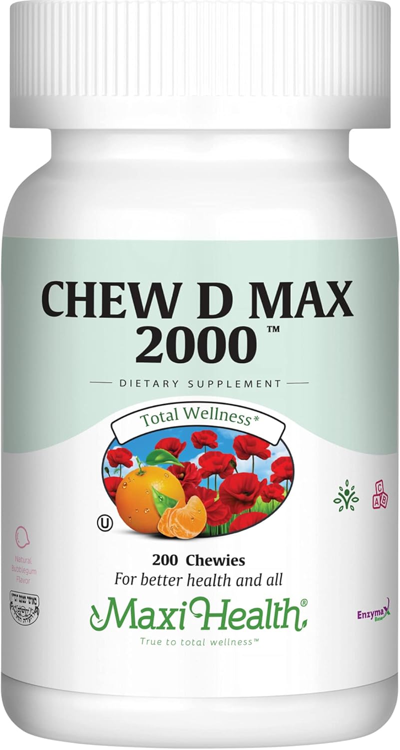Maxi Health Chewable Vitamin D3 2000 IU Supplement - Delicious Natural Bubble Gum Flavour - Supports Normal Calcium Absorption, Immune Function and Bone Health - görsel 9