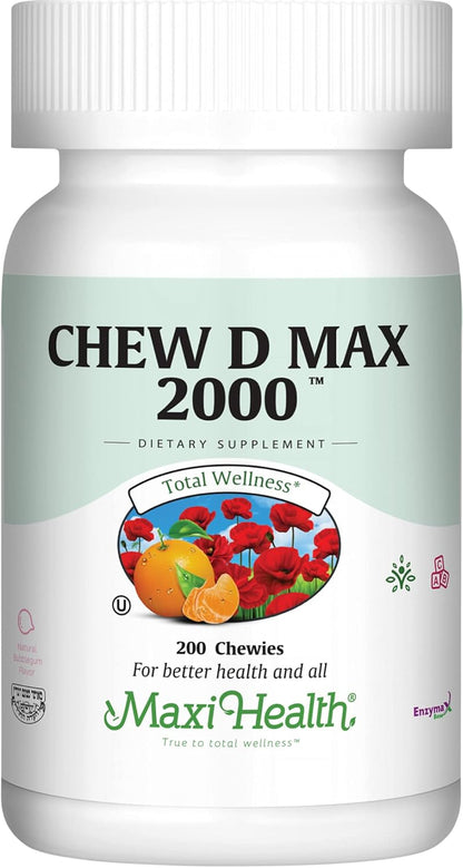 Maxi Health Chewable Vitamin D3 2000 IU Supplement - Delicious Natural Bubble Gum Flavour - Supports Normal Calcium Absorption, Immune Function and Bone Health