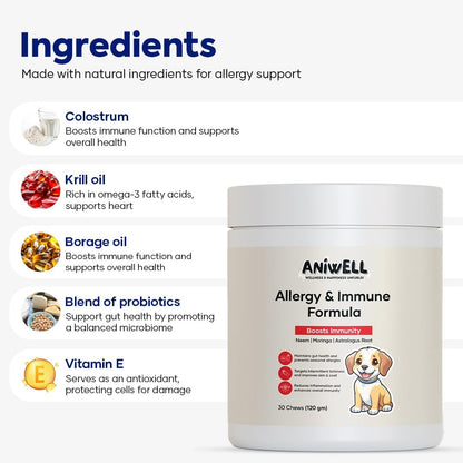 Aniwell Allergy & Immune Support Chews for Dogs – Astragalus & Flaxseed C3 – Soft Chews