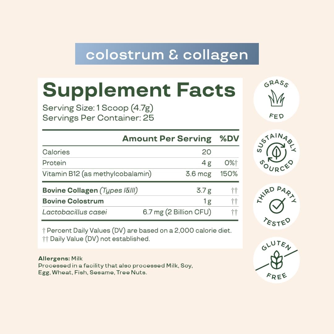 Bloom Nutrition Bovine Colostrum Powder with Vitamin B-12 | Unflavoured, 25 Servings - görsel 4