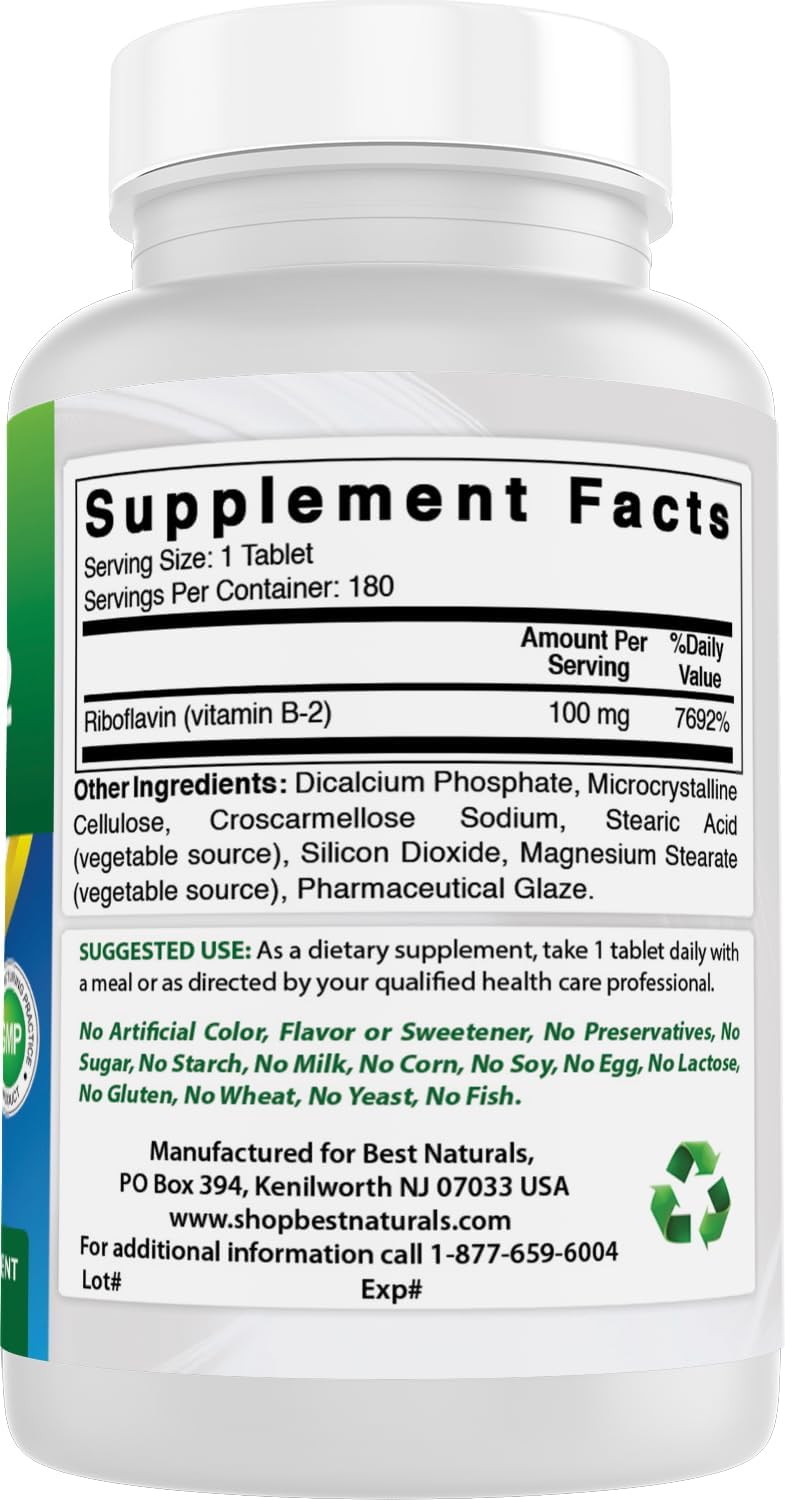 Best Naturals Vitamin B2 (Riboflavin) 100 mg 180 Tablets - Premium Formula - görsel 6
