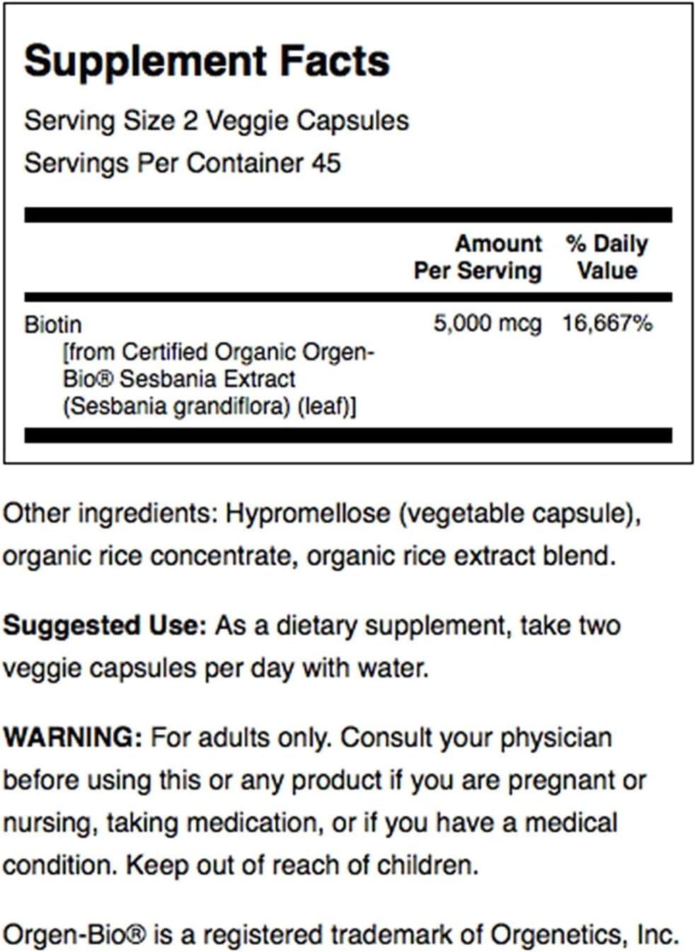 Swanson Real Food Biotin - Vitamin B7 for Hair, Skin & Nails - 5000 mcg - 90 Veggie Capsules - görsel 2