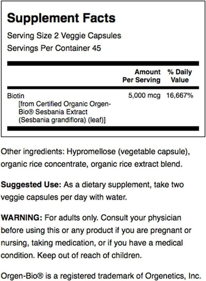 Swanson Real Food Biotin - Vitamin B7 for Hair, Skin & Nails - 5000 mcg - 90 Veggie Capsules