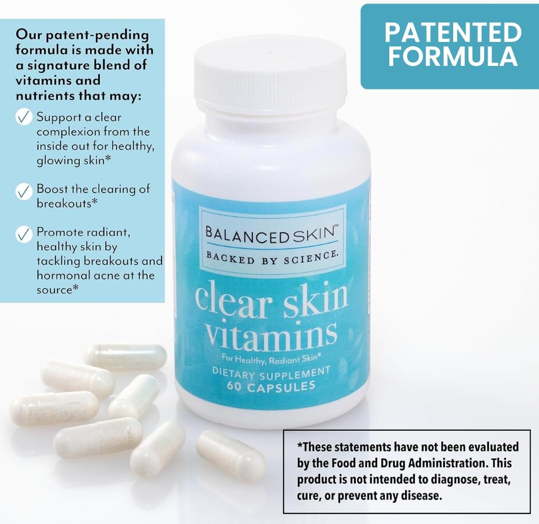 Clear Skin Vitamins for Women & Men - Supplement for Healthy Glowing Skin and Acne Control - Patented and Dermatologist Developed Hormonal & Cystic Acne Pills - görsel 4
