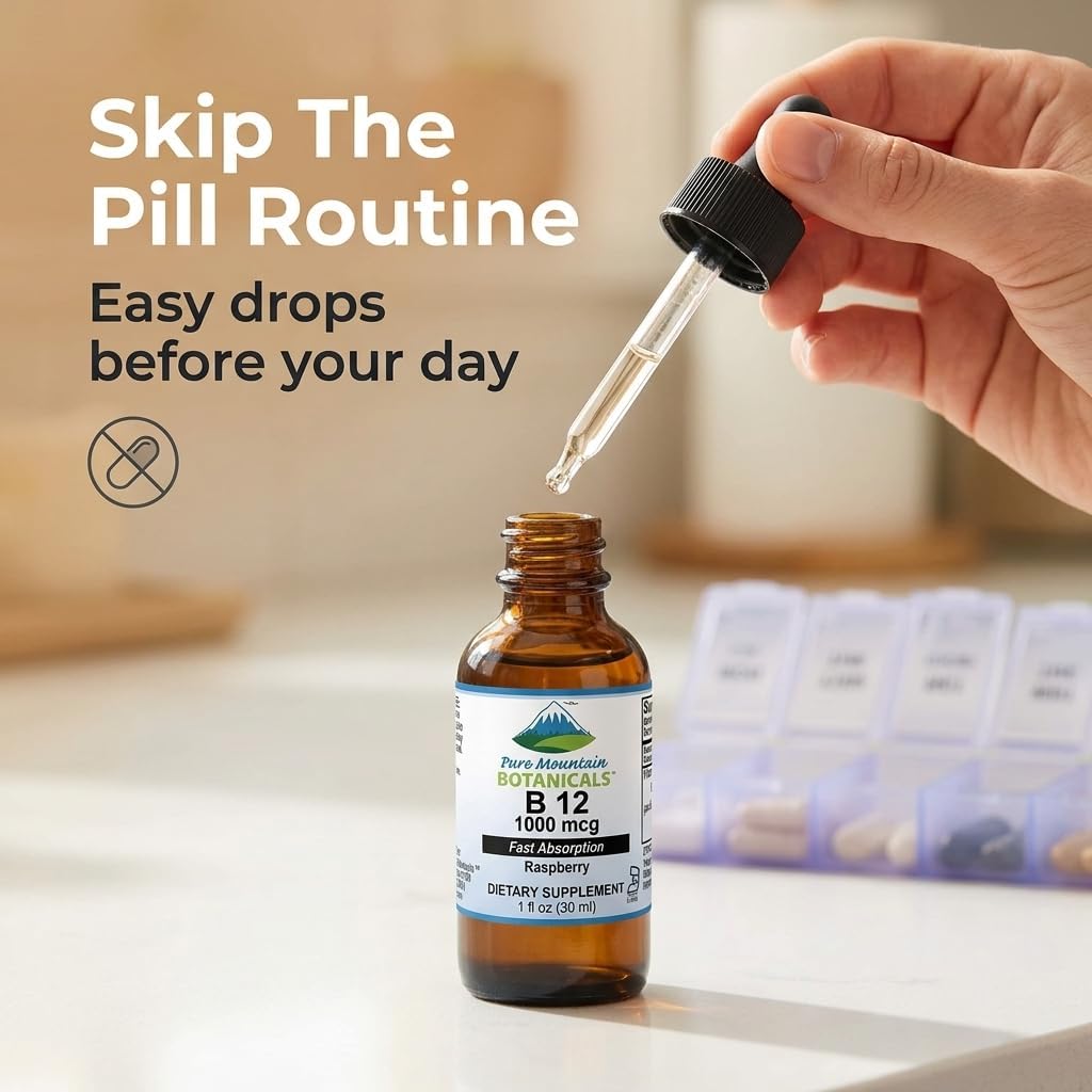 Pure Mountain Botanicals B12 1000 mcg - B12 Complex - Natural Berry Flavour - 30 Servings - Liquid Drops Vitamin - Kosher Supplement - görsel 7