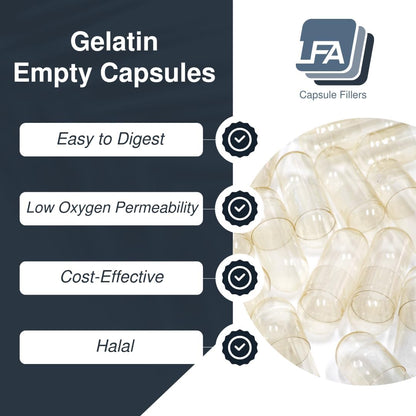 Size 00 Empty Capsules - Clear Gelatine - 500 Capsules - Halal Certified