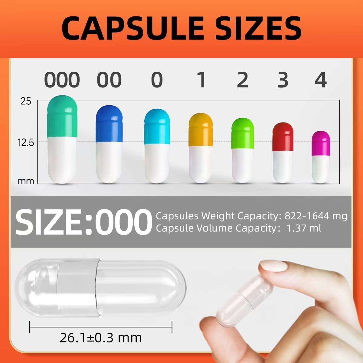 000 Capsules Separated 1000 Count, Premium Vegan Empty Capsules Size 000 Separated in 2 Bags, Clear Pill Capsule for DIY Supplement Filling - görsel 5