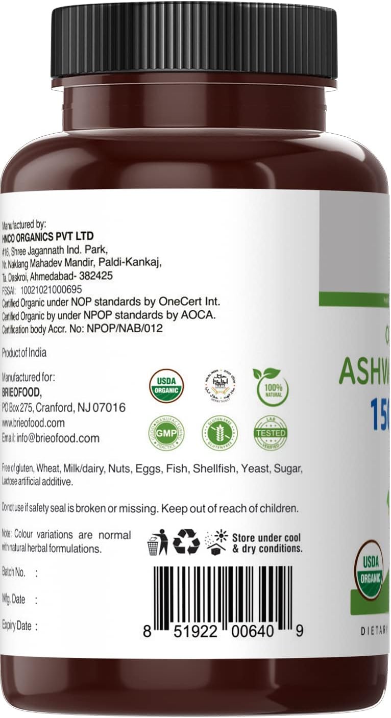 Organic Ashwagandha 1500mg, 45 Servings, Vegetarian, Gluten-free, 90 Vegetarian Tablets - görsel 5
